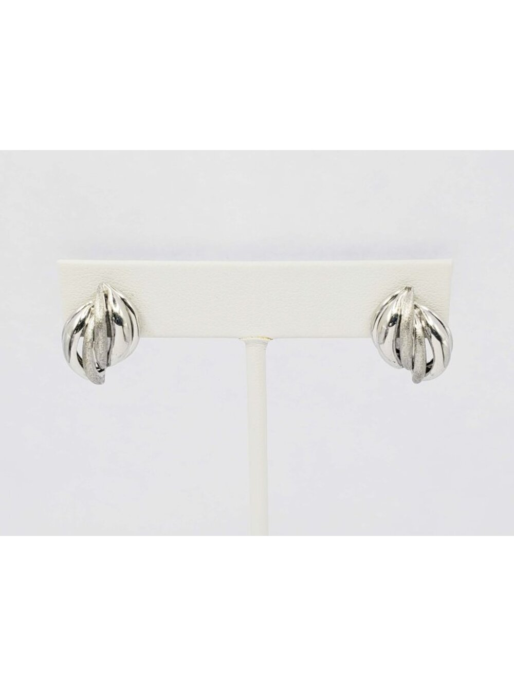 Italian Openwork Swirl Design Omega Earrings 14k White Gold